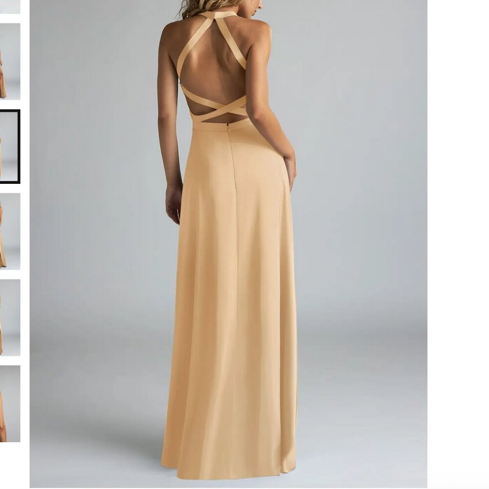 Azazie Clarice Gold Metallic Satin Bridesmaid Dress Sz 6 EUC - Picture 2 of 12